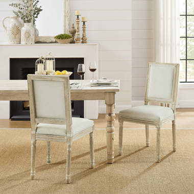 Linen Armless Dining Chair with Antique Brushed Wood Finish